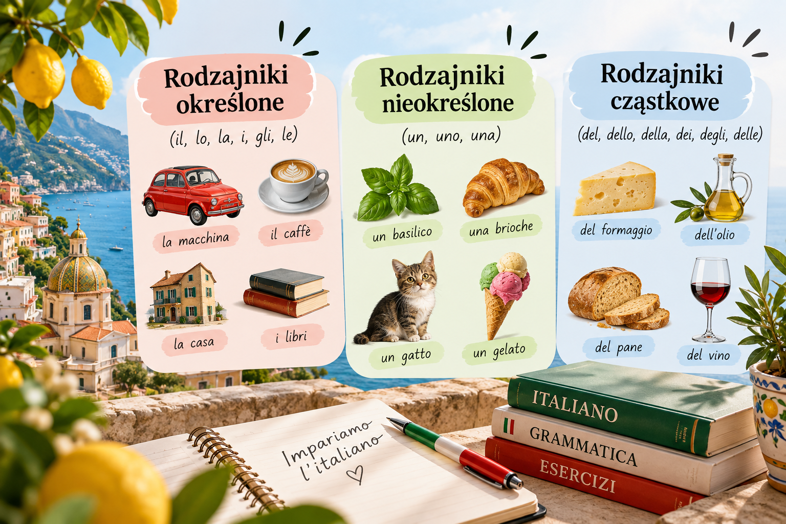 Zrozumienie rodzajników określonych, nieokreślonych i cząstkowych w języku włoskim